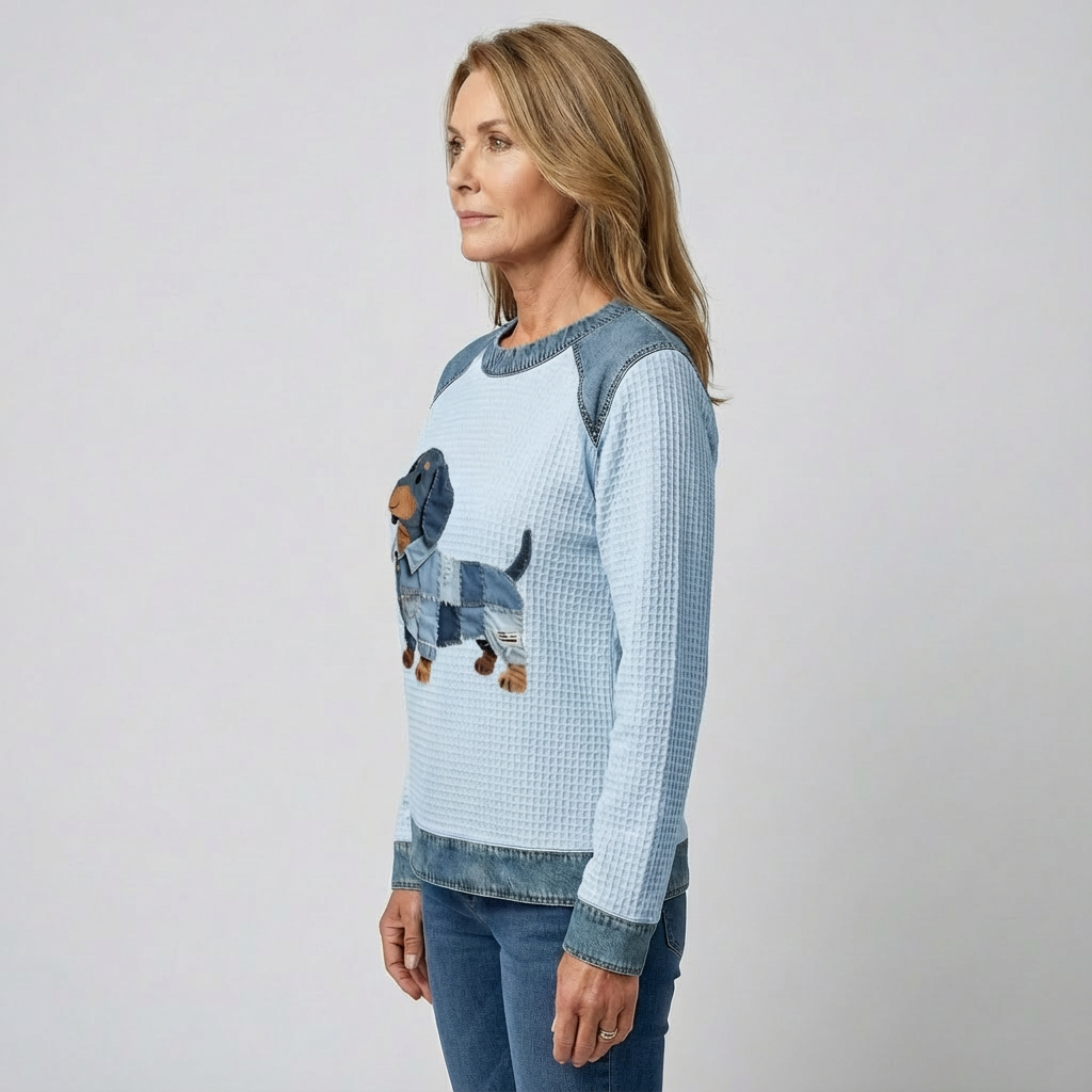 Nuria – Incantevole cane bassotto con patchwork in denim 4