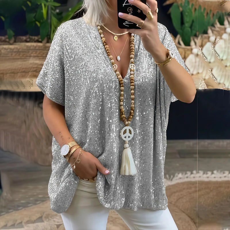 Paola - Maglietta con paillettes e scollo a V 0