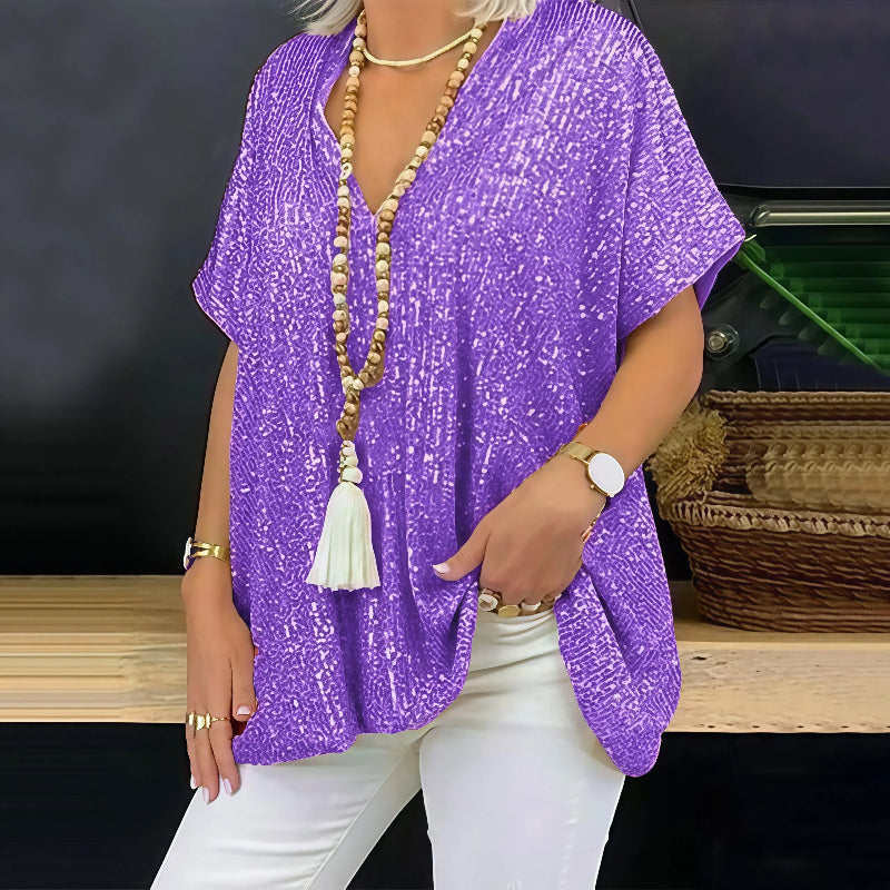 Paola - Maglietta con paillettes e scollo a V 1