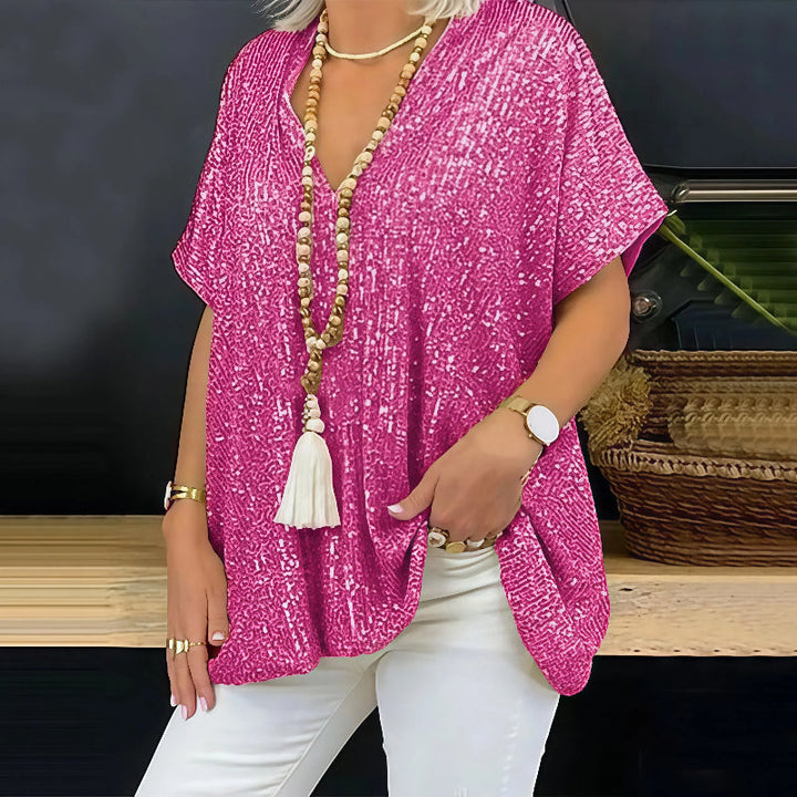 Paola - Maglietta con paillettes e scollo a V 2