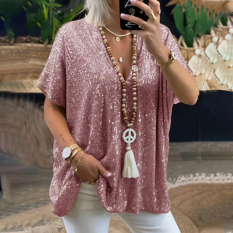 Paola - Maglietta con paillettes e scollo a V 3