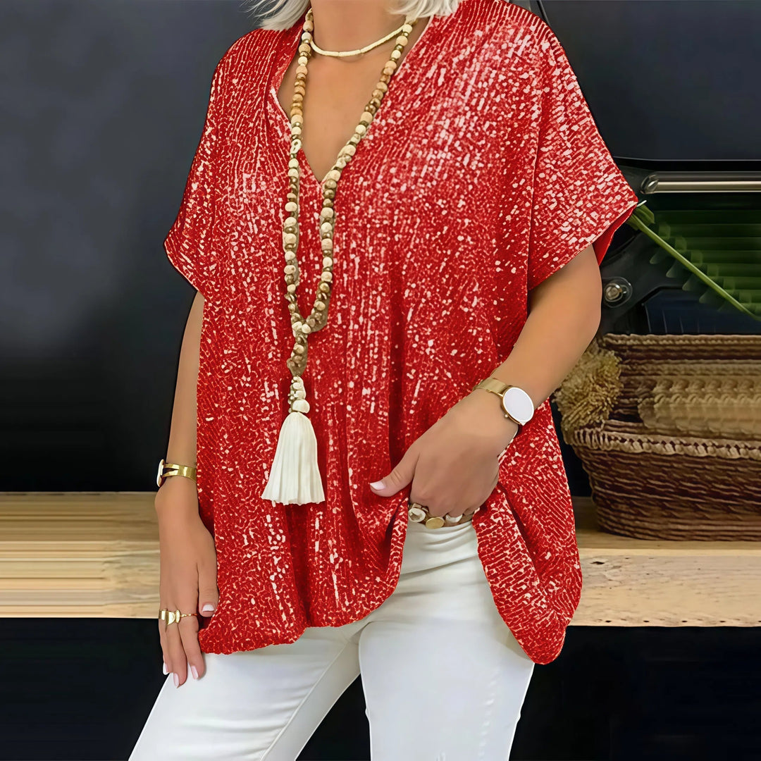 Paola - Maglietta con paillettes e scollo a V 7