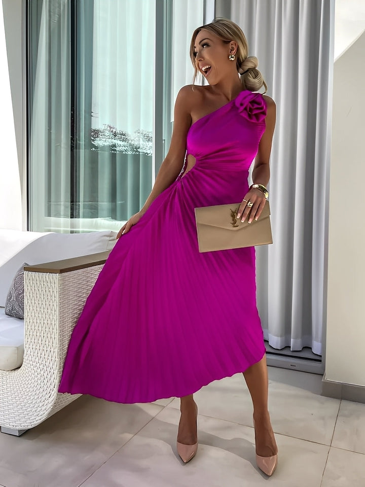 Rachael - Abito piegato elegante con spalla floreale per donne 3