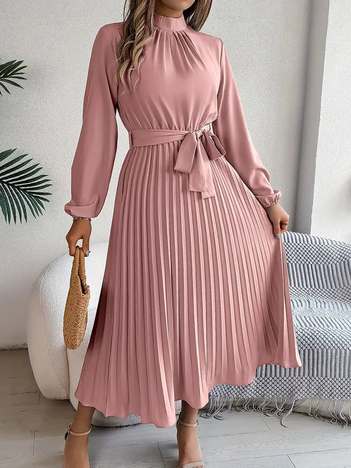 Serena™ – Abito Midi Plissettato con Maniche Lunghe e Cinturaa 6