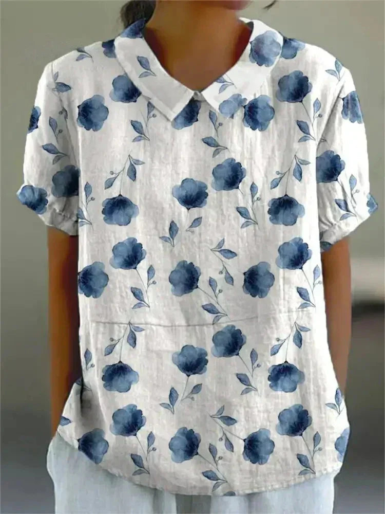 Shira - Elegante camicia da donna in lino con stampa di pesci 7