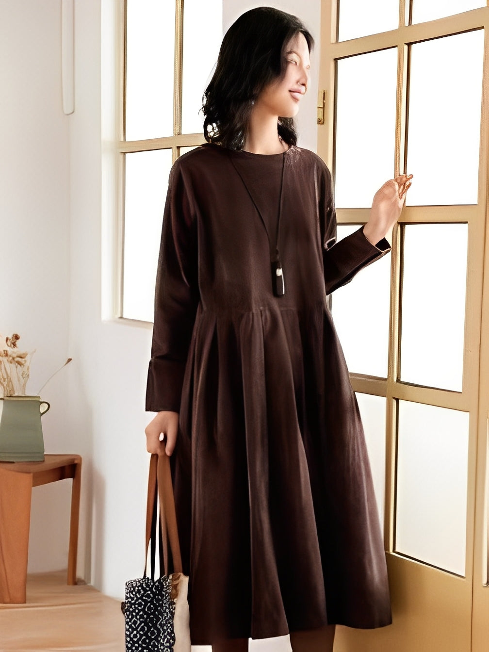 Shyanne - Abito in velluto a coste casual e comodo con tasche per donne 0