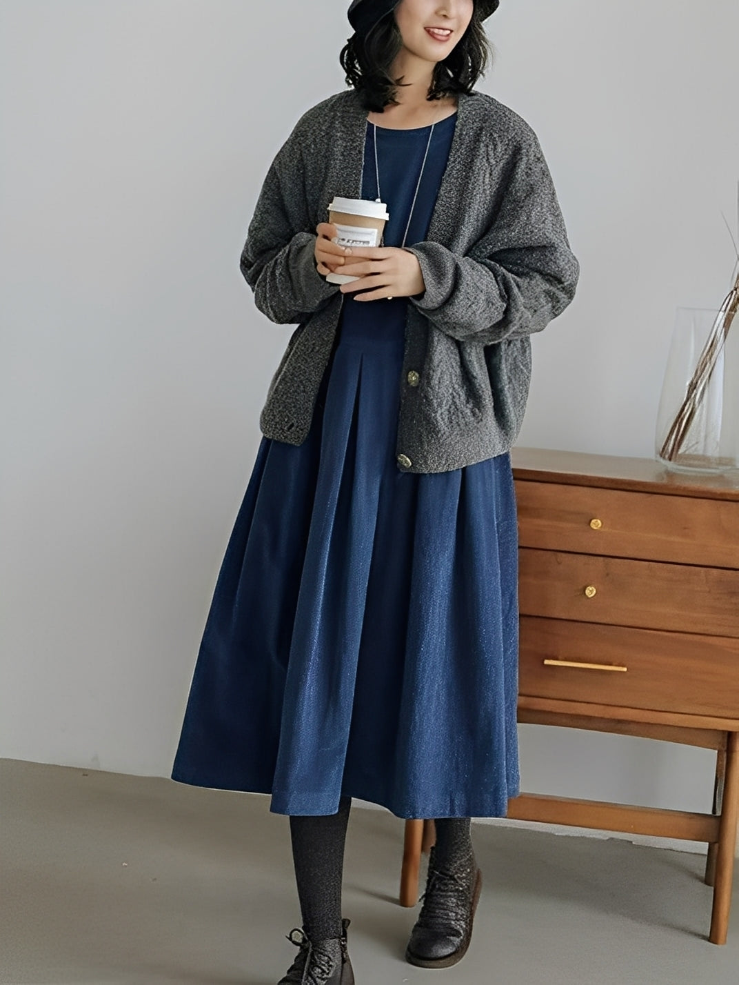 Shyanne - Abito in velluto a coste casual e comodo con tasche per donne 2