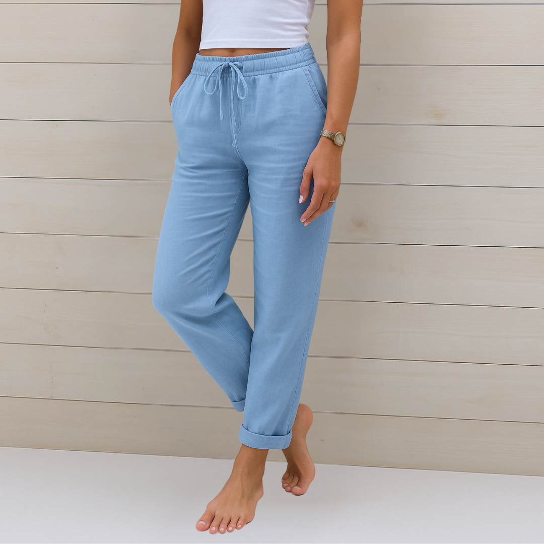 Susy - Pantaloni elasticizzati in lino traspirante di alta qualità 1