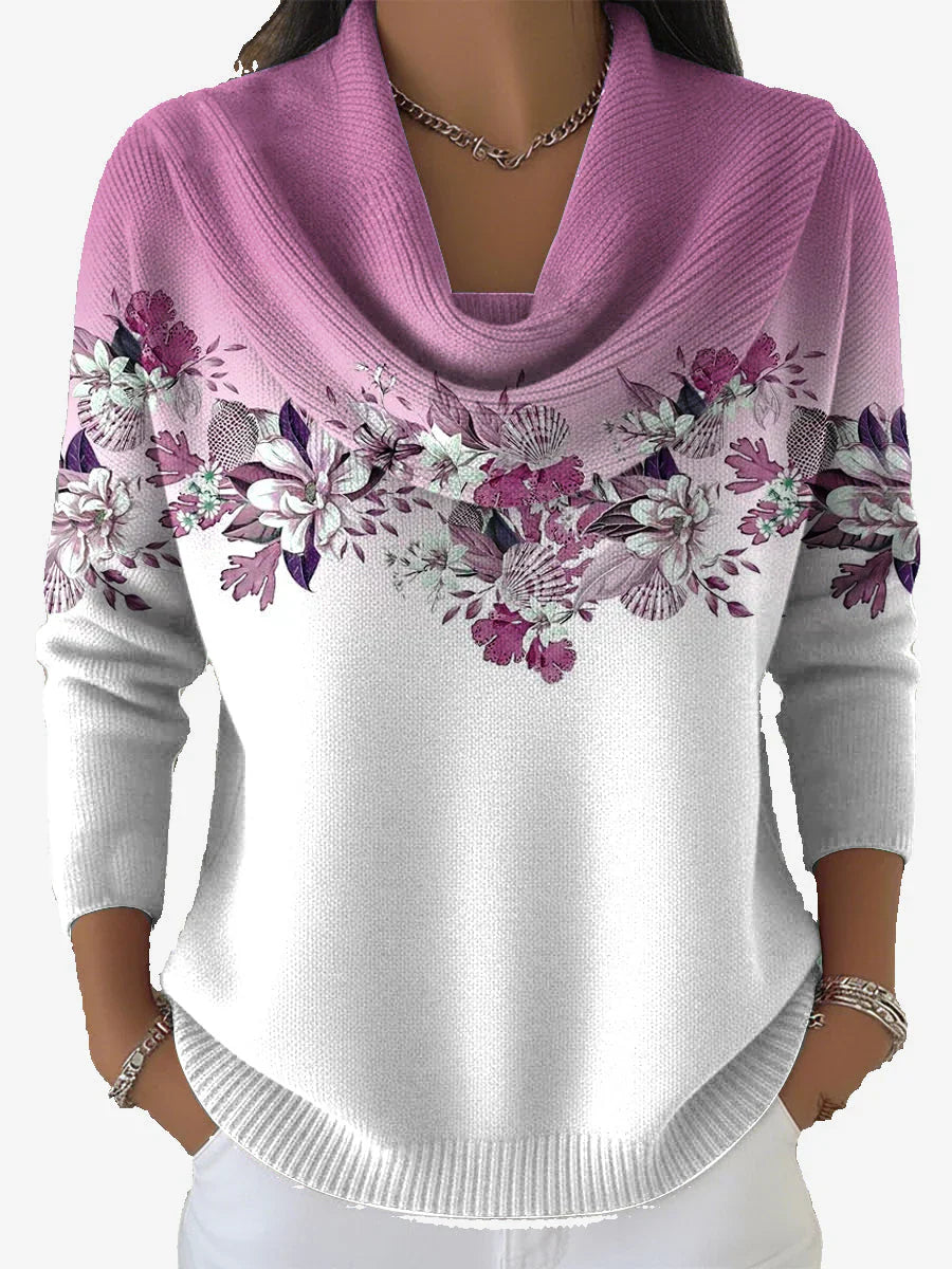Tasnime | Maglione floreale sfumato con collo morbido 1