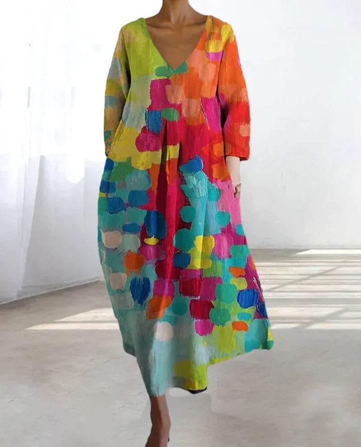 Tatiana - Abito colorato con scollo a V e stampa 0