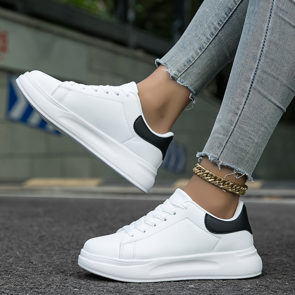 Techno - Bianche Sneaker in Pelle Donna Look Pulito 1