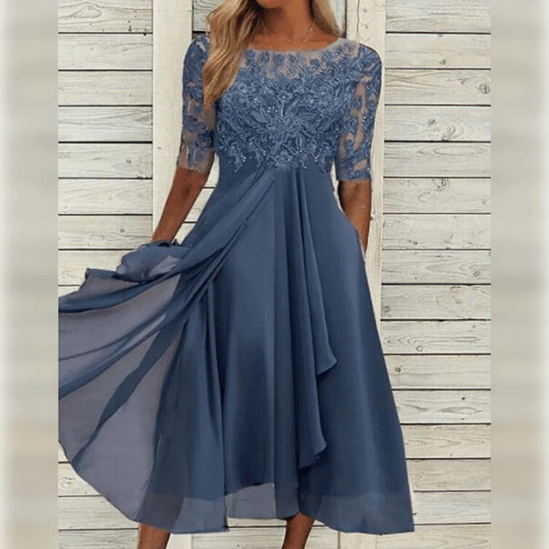 Yara - Elegante Midi Abito in Pizzo e Chiffon 1