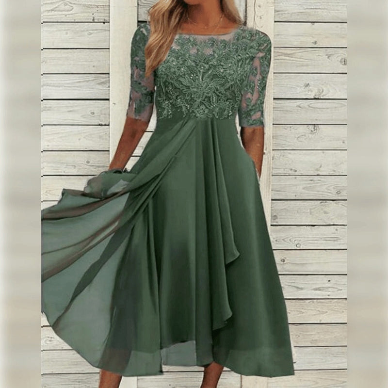 Yara - Elegante Midi Abito in Pizzo e Chiffon 2