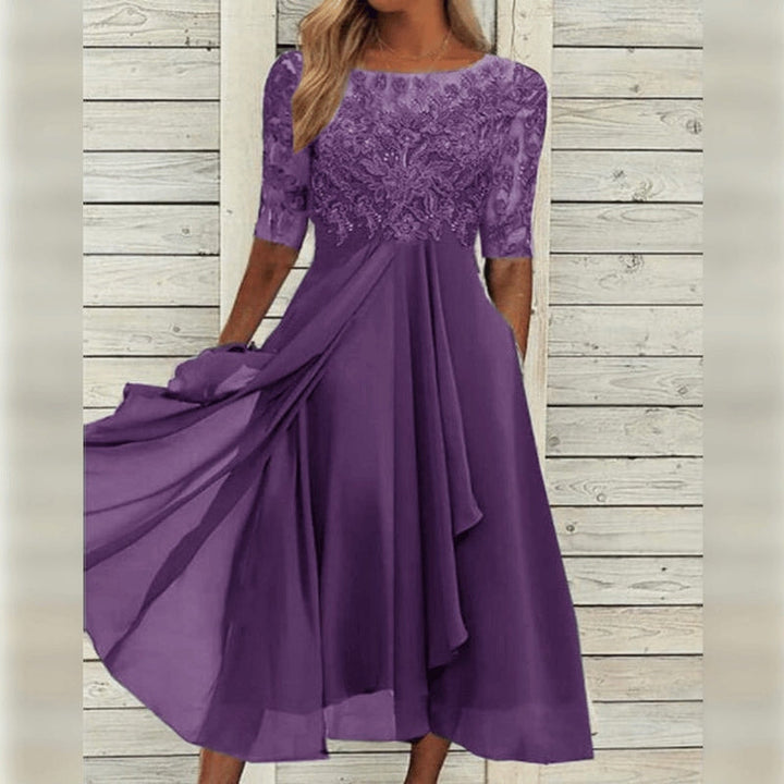 Yara - Elegante Midi Abito in Pizzo e Chiffon 3