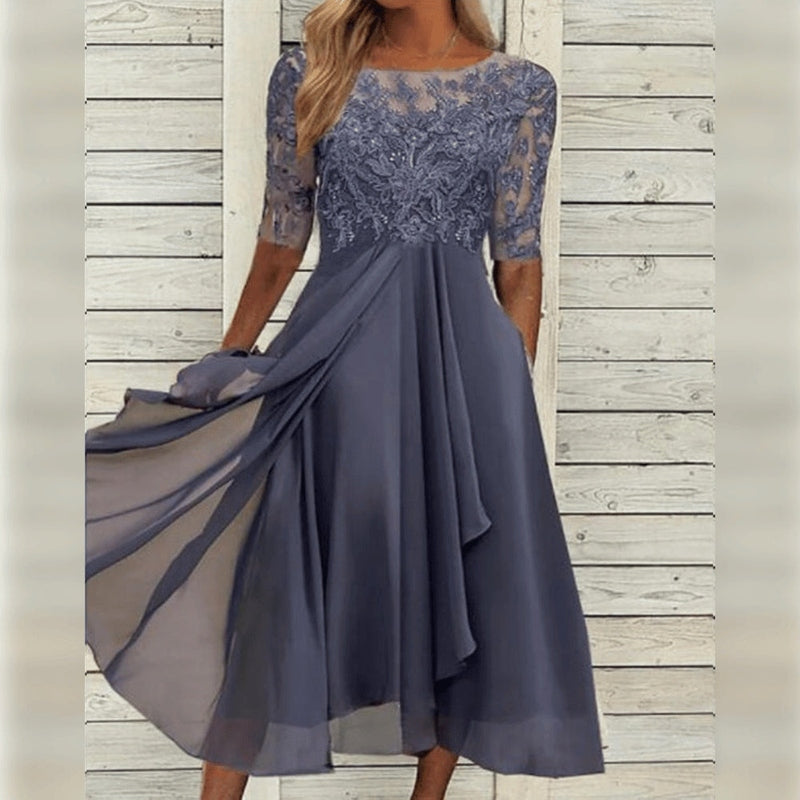 Yara - Elegante Midi Abito in Pizzo e Chiffon 4