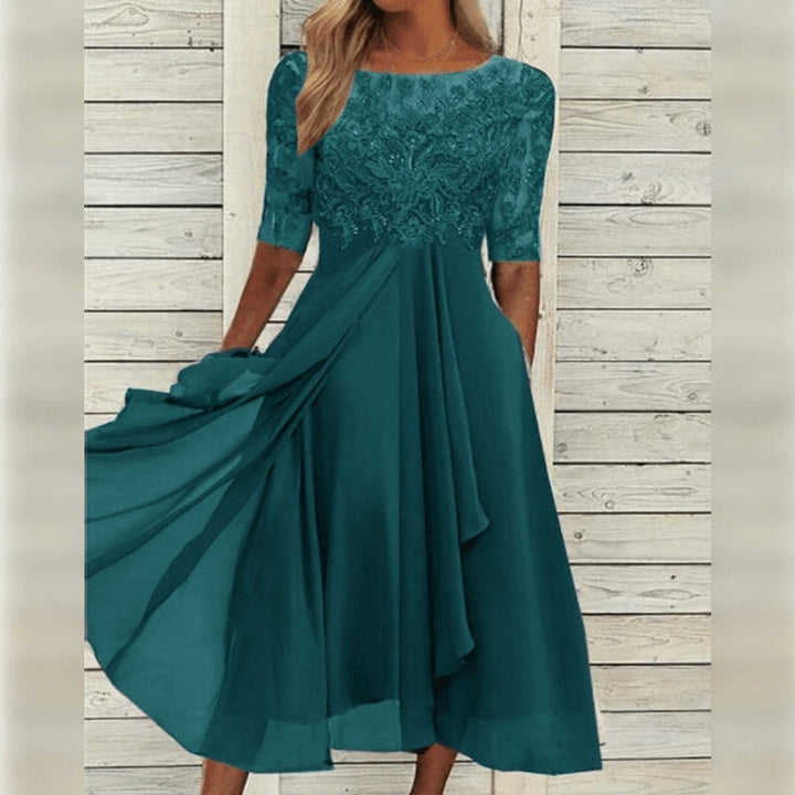 Yara - Elegante Midi Abito in Pizzo e Chiffon 5