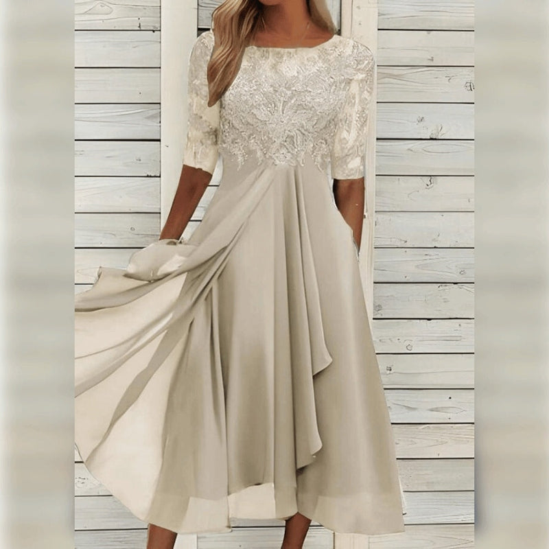 Yara - Elegante Midi Abito in Pizzo e Chiffon 7