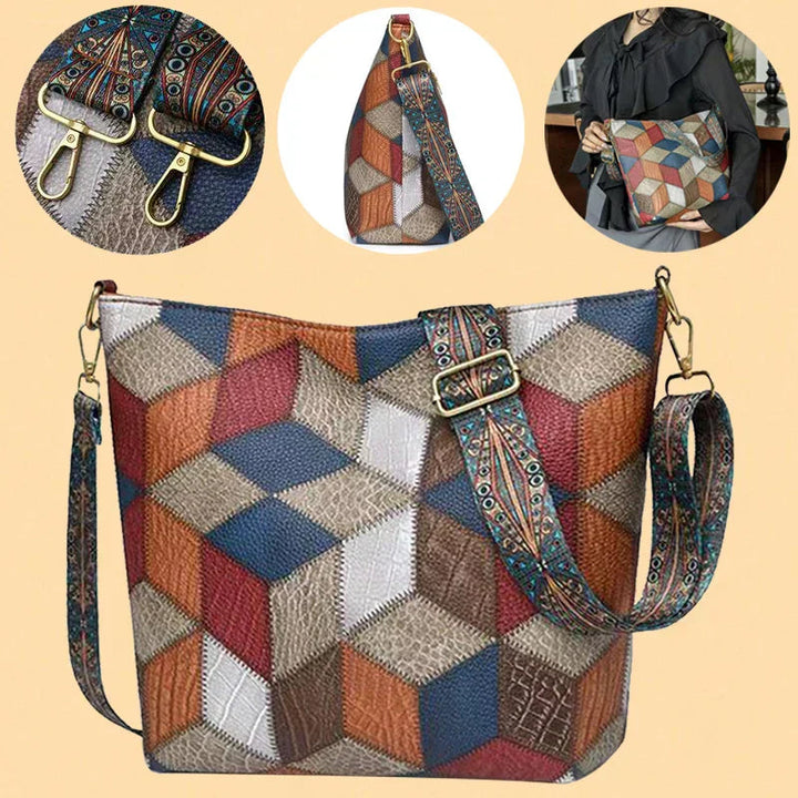 Borsa a spalla Camille in un ambiente elegante, abbinata a un outfit serale.