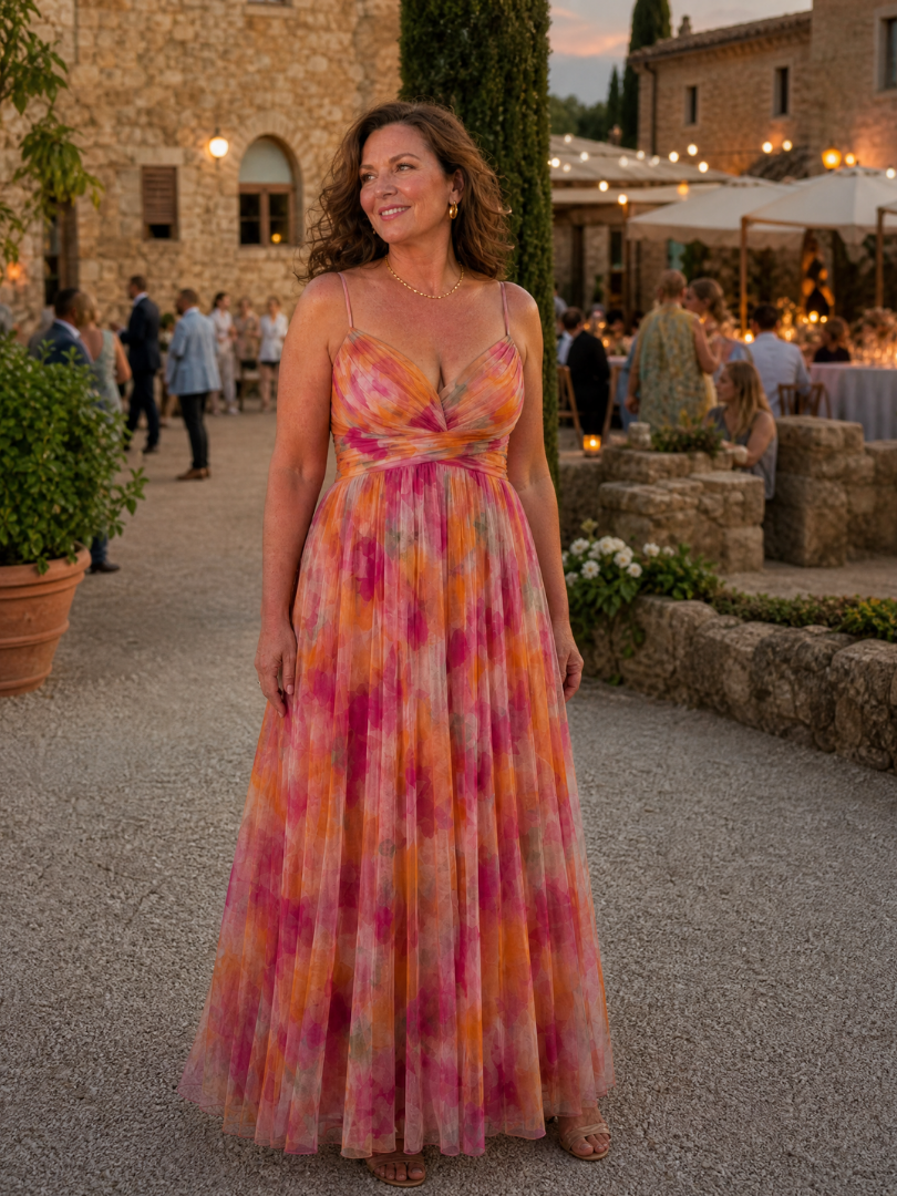 Volledig shot van de donkergroene Fleur maxi wikkeljurk, met een focus op de elegantie en het comfort.