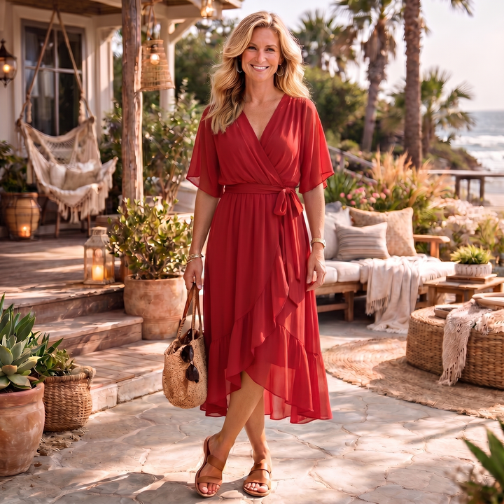 Monica – Abito in chiffon con scollo a V