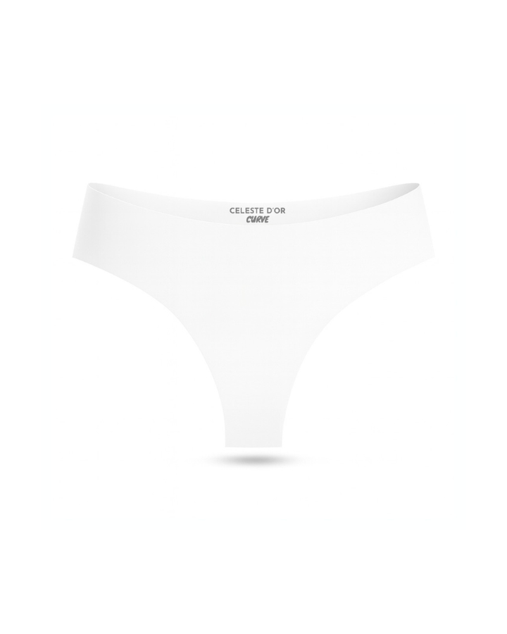 Immagine artistica del perizoma senza cuciture Inez in bianco e nero, focalizzata sulla silhouette elegante e minimalista del design.