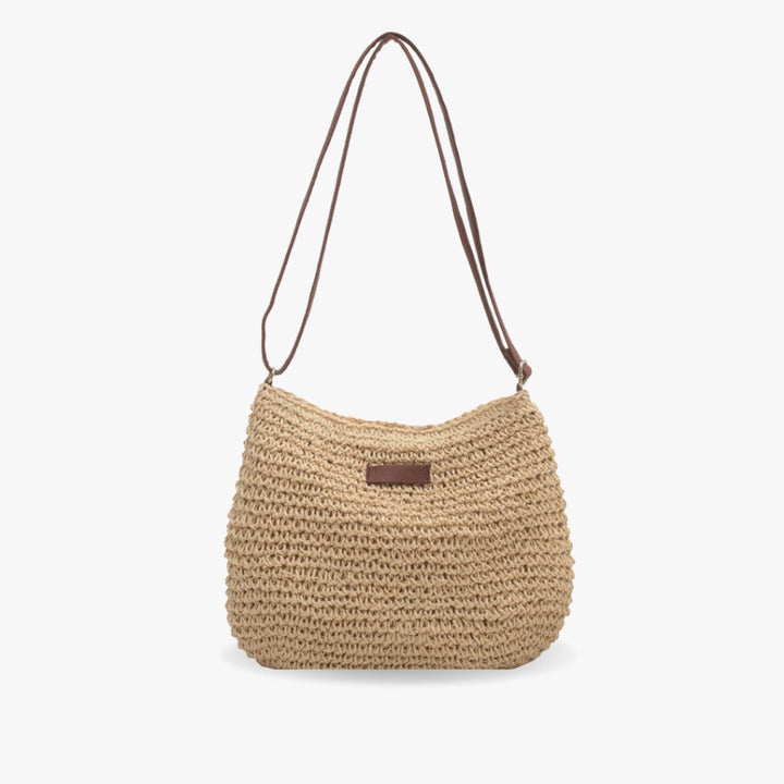 Borsa a spalla Isadora in tonalità beige, vista frontale, mostra il suo design elegante.