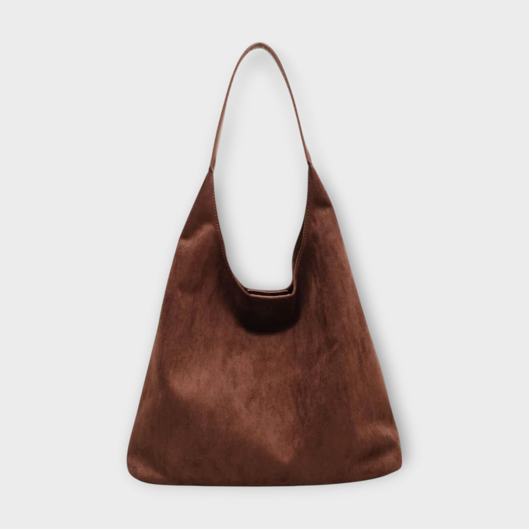 Borsa a mano Margherita di colore marrone, vista frontale, con design elegante e senza tempo.
