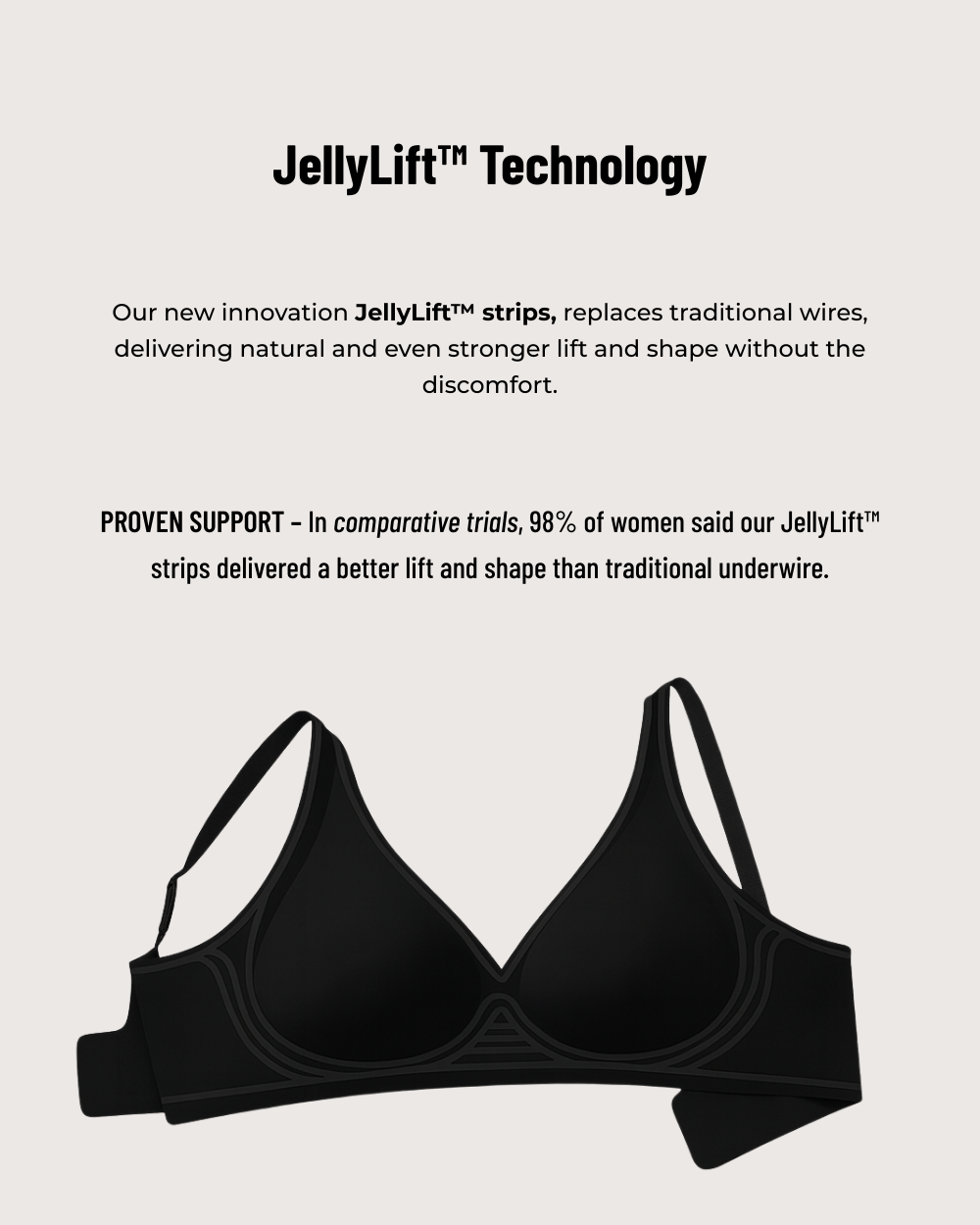 Vista posteriore del reggiseno push-up Nadia nero, che mostra la chiusura regolabile e il design a U invisibile.
