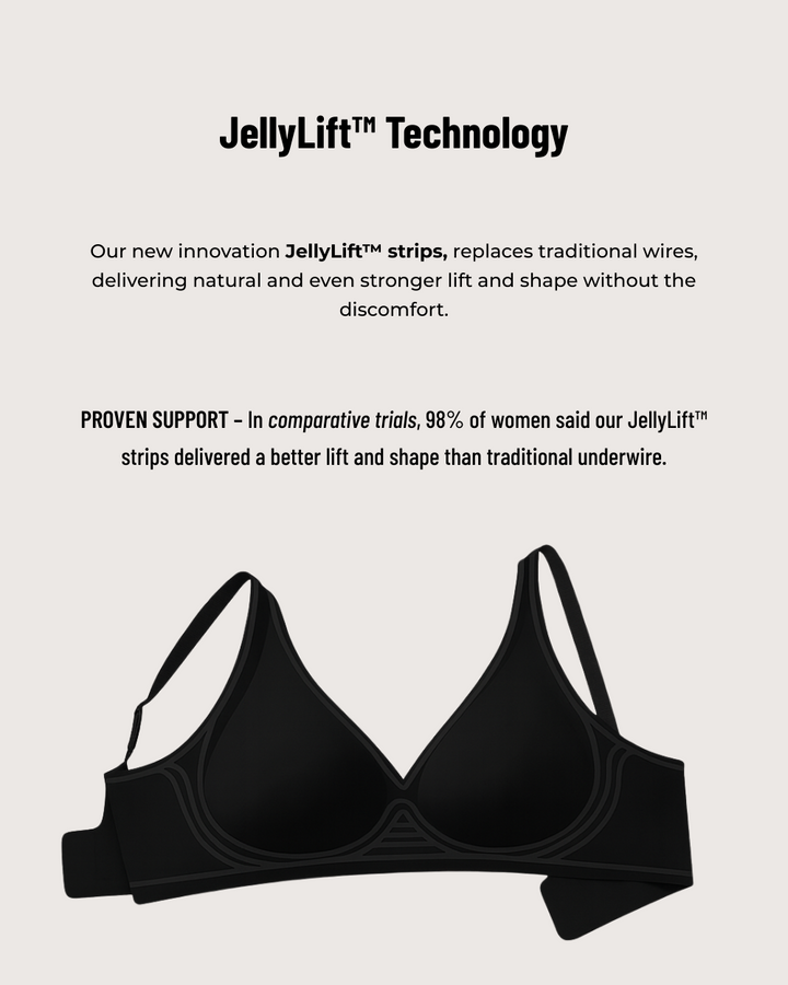 Vista posteriore del reggiseno push-up Nadia nero, che mostra la chiusura regolabile e il design a U invisibile.