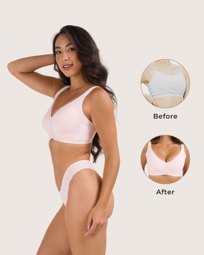 Vista posteriore del reggiseno Naomi in colore caffè, con la chiusura a gancetti regolabili e il design a U.