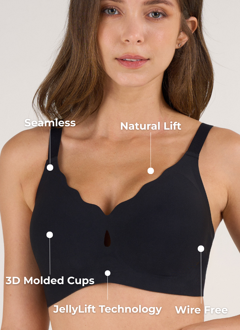 Reggiseno wireless Noa bianco disteso su una superficie chiara, evidenziando le coppe senza cuciture e la forma elegante.