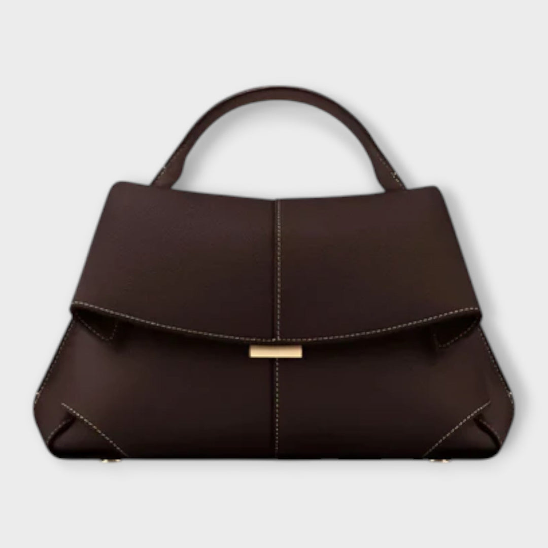 Borsa a mano nera Ophelia, dettaglio della texture e delle cuciture artigianali.