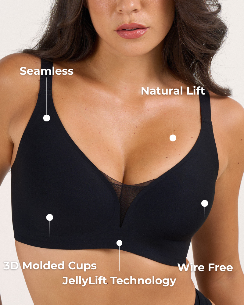 Vista laterale del reggiseno V-Neck Wren in colore pelle, evidenzia le spalline larghe.